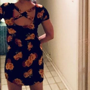 Black floral print baby doll dress